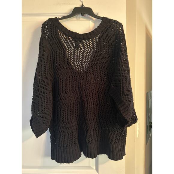 VGUC Lane Bryant Open Weave Black Sweater 3/4 Sleeves V Neck Size 14-20 - Picture 2 of 6